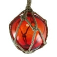 thumbnail image 1 of Japanese Glass Fishing Fish Net  Red Float Buoy 5 inch diameter Tiki Decor, 1 of 3