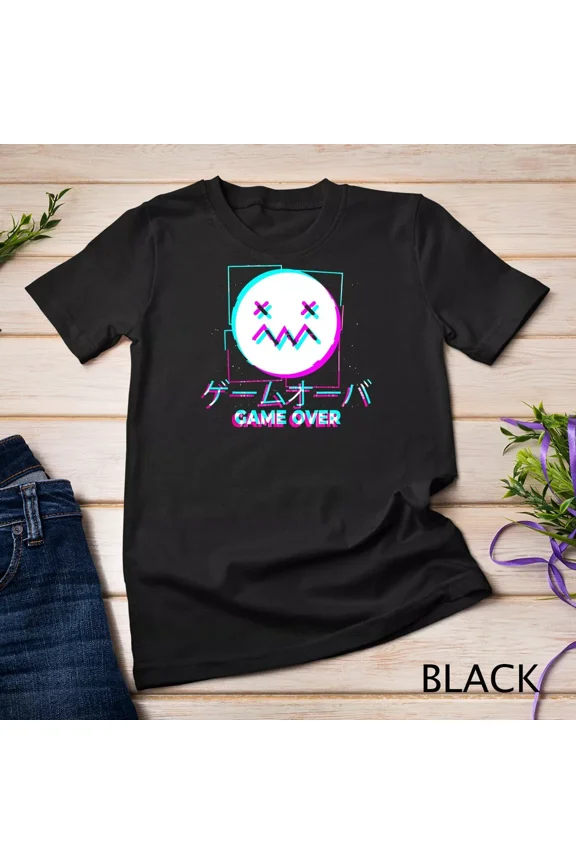 Japanese Glitch Sad Anime Girl Boy Game Over Aesthetic Unisex T-Shirt up to size 5XL