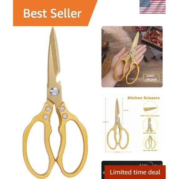 Japanese Gold Kitchen Scissors, Heavy Duty Stainless Steel, Multipurpose Cook...
