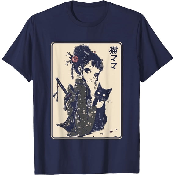 Japanese Goth Kawaii Anime Samurai Cat Mom Softstyle Unisex T-Shirt