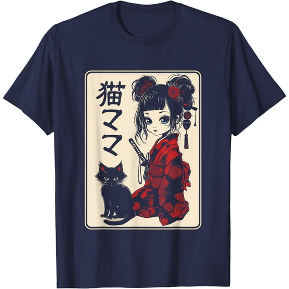 Japanese Goth Kawaii Anime Samurai Cat Softstyle Unisex T-Shirt
