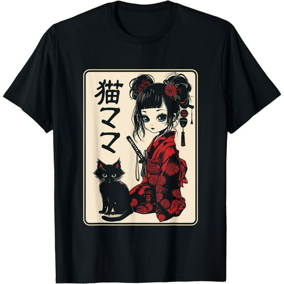Japanese Goth Kawaii Anime Samurai Cat Softstyle Unisex T-Shirt