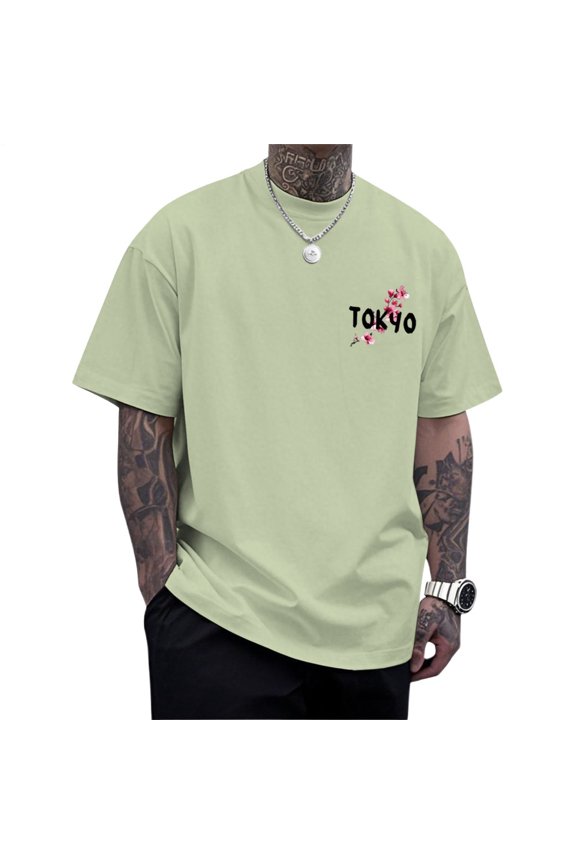 Japanese Graphic Tees for Men Tokyo Flower Print Crewneck Short Sleeve Dragon Tee Summer Tops Daily Wear