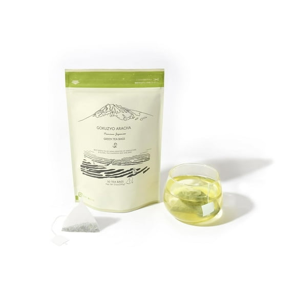 Japanese Green Tea Co Gokuzyo Aracha Japanese Green Tea – Highest-Grade Japanese Crude Tea – Deep Steamed Sencha Tea – Intense Aroma and Taste – 50 Tea Pyramid Bags