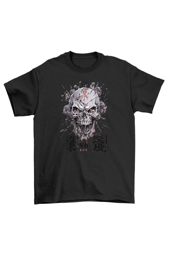 Japanese Grey Skull Graphic Tee - Embrace Your Dark Side In Style Funny T-Shirt