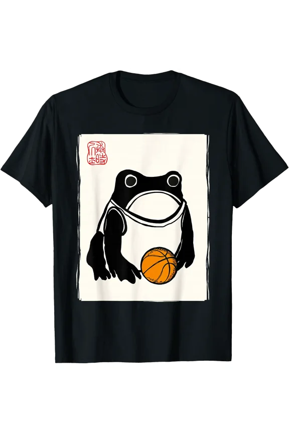 Japanese Grumpy Frog Basketball Player Funny Basketball T-Shirt, Unisex T-Shirt