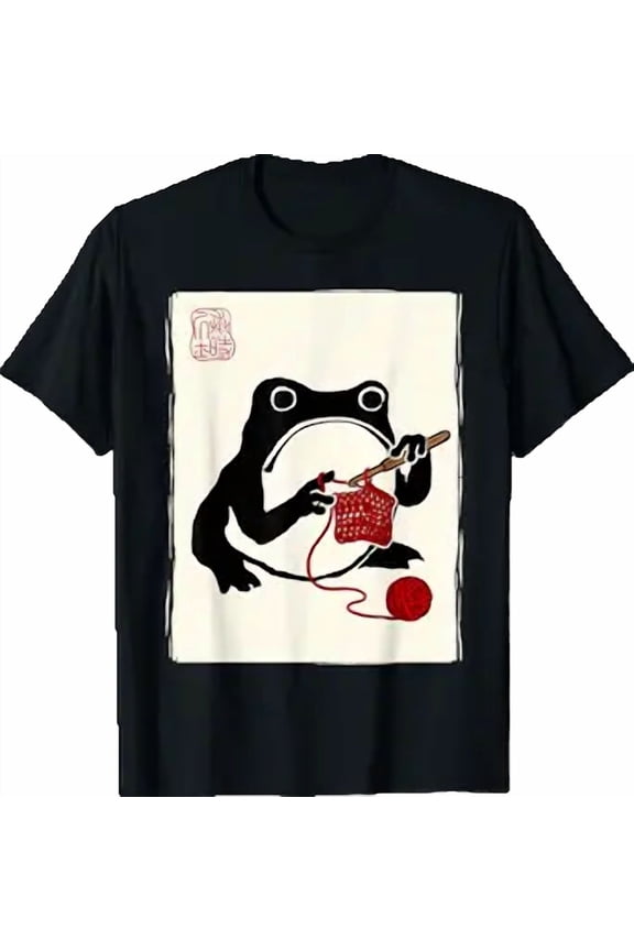 Japanese Grumpy Frog Knitting Sewing Funny Crochet T-Shirt