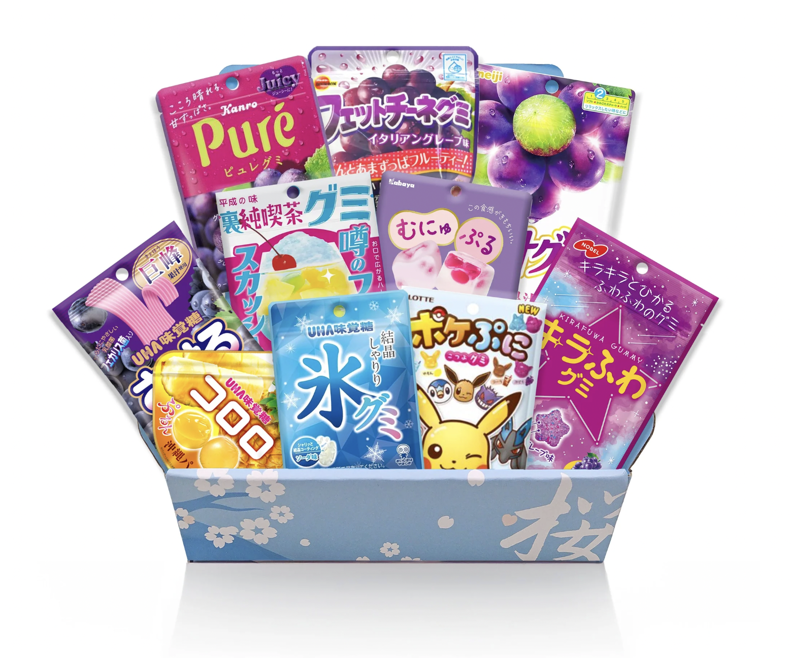 Japanese Gummy Candy Assortment Gift Box, 10 Pieces, Variety Pack with Fettuccine, Pure, Kororo, and Character Gummies