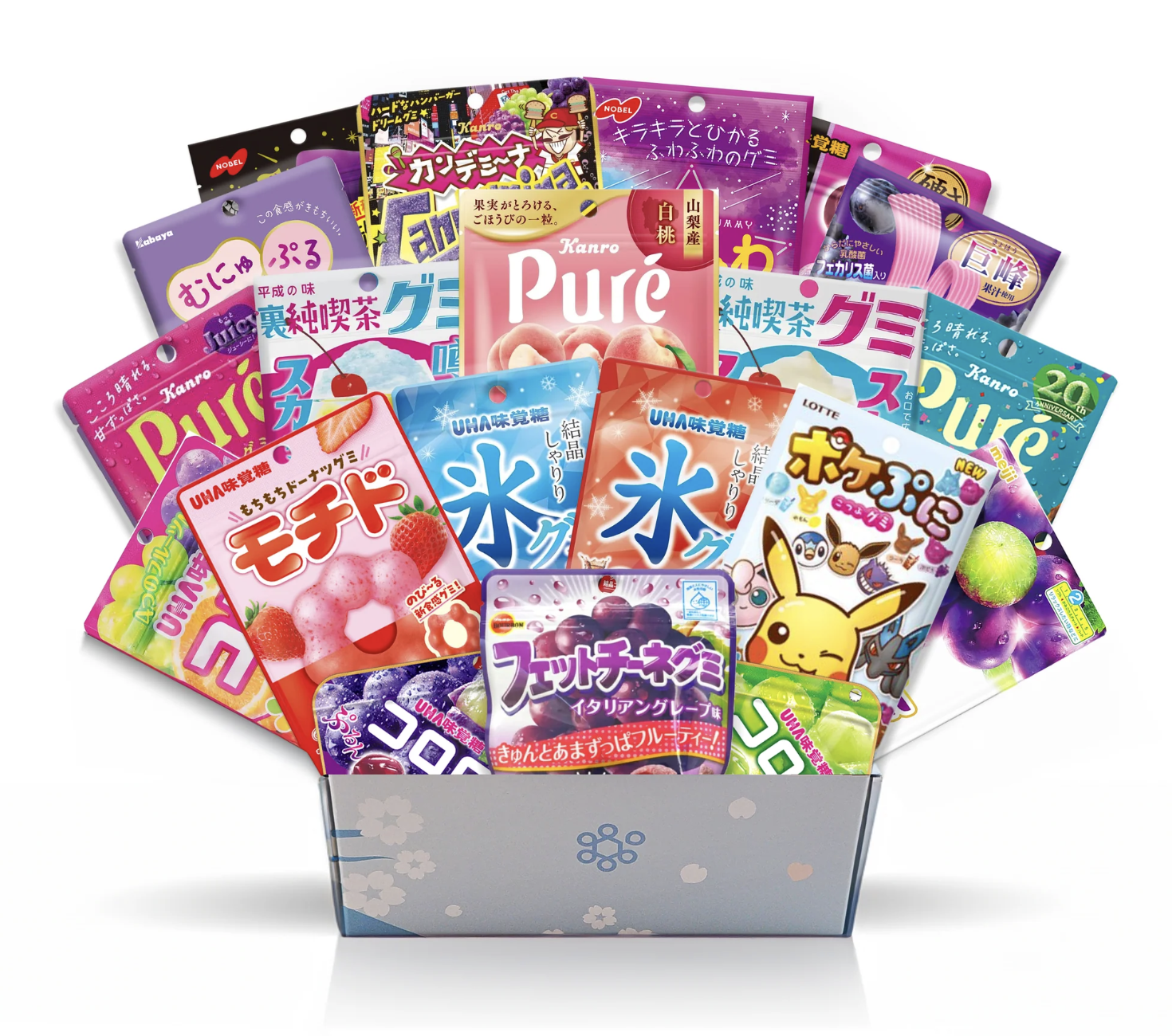 Japanese Gummy Candy Assortment Gift Box, 20 Pieces, Variety Pack with Fettuccine, Pure, Kororo, and Character Gummies