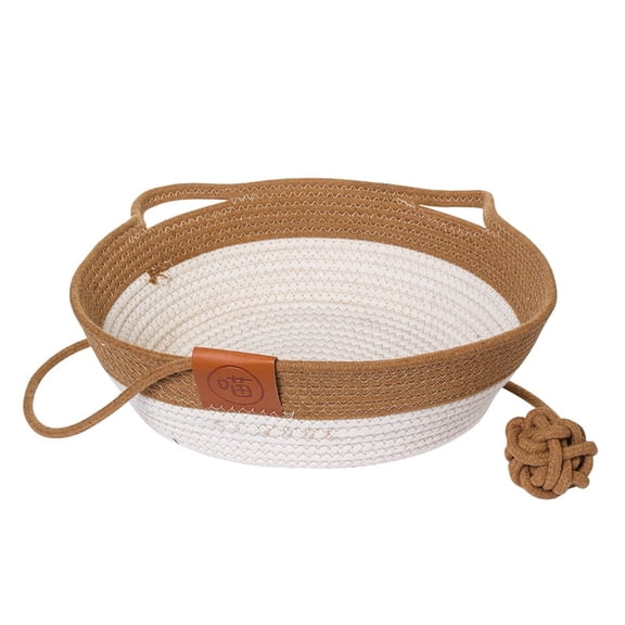 Japanese Hand-Woven Cat Nest, Cotton Rope Rattan Mat, Nest Ball One, Double as Cat Scratching Board, Round, Khaki Color
