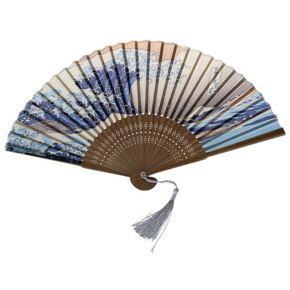 Japanese Handheld Folding Fan, with Traditional -e Art Prints