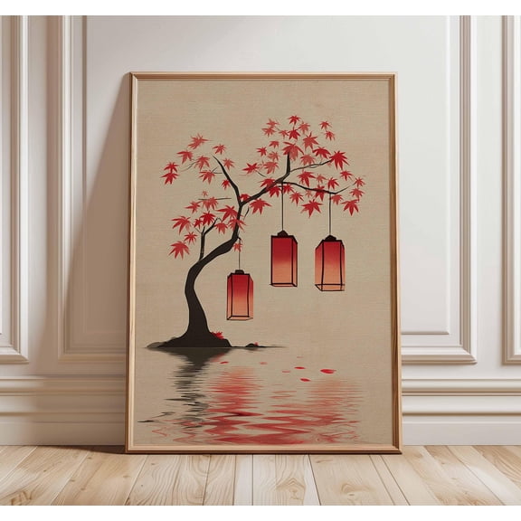 Japanese Hanging Lantern Maple Tree Poster Unframed Paper Print