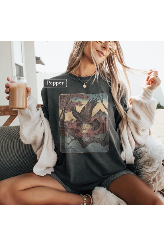 Japanese Hawk Art Shirt, Vintage Wildlife Bird Tee, Nature Lover Gift, Comfort Colors Unisex Cotton T-Shirt, Size S-3XL