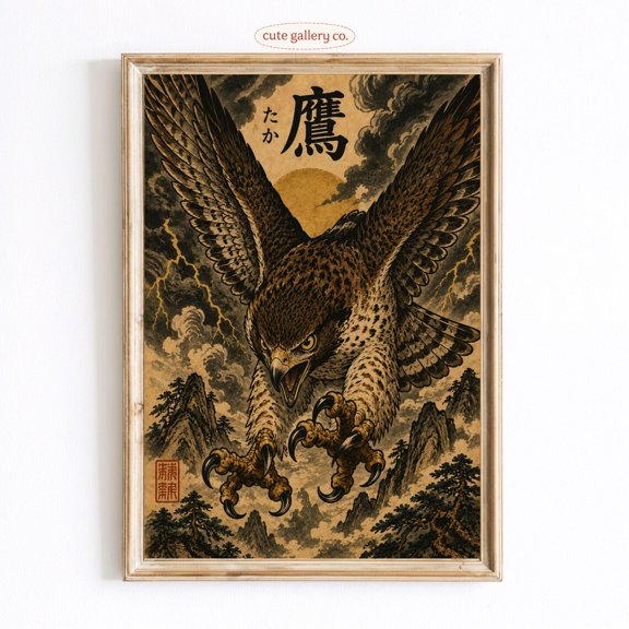 Japanese Hawk Bird Wall Art Home Decor Unframed Paper Print
