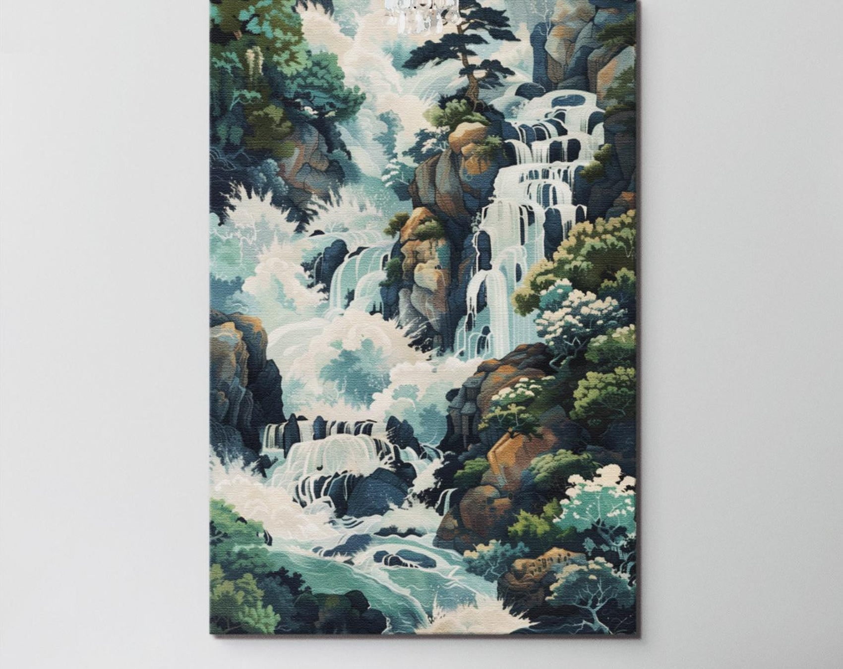 Japanese Hokusai Waterfall Wall Art Landscape Print Blue Green ...
