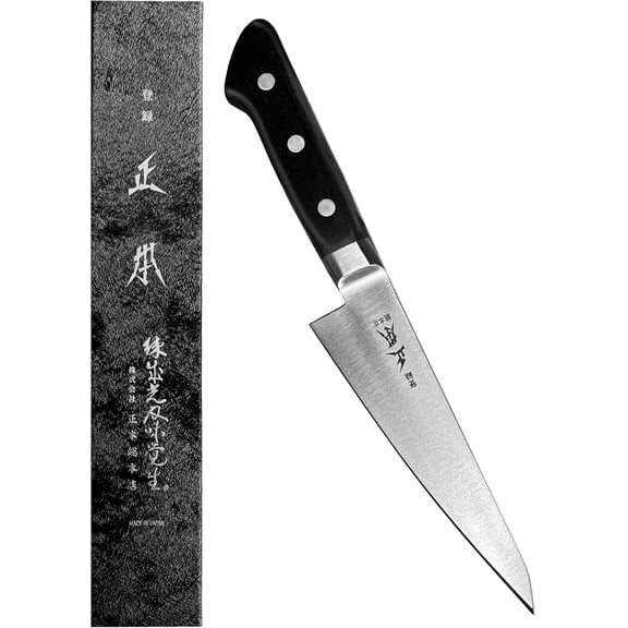 Japanese Honesuki Boning Knife 5.7" (145mm) Made in JAPAN, Kitchen Deboning Knife for Chicken and Meat Cutting, Sharp Japanese Stainless Steel Blade, Full Tang Pakkawood Handle, Black