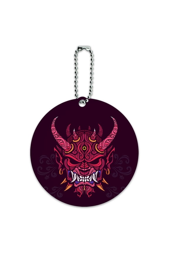 Japanese Horned Demon Mask Oni Round Luggage ID Tag Card Suitcase Carry-On