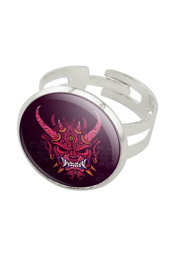 Japanese Horned Demon Mask Oni Silver Plated Adjustable Novelty Ring