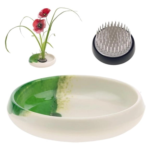 Japanese Ikebana Vase Set,Flower Shallow Container Flower Frogs Ikebana Kenzan