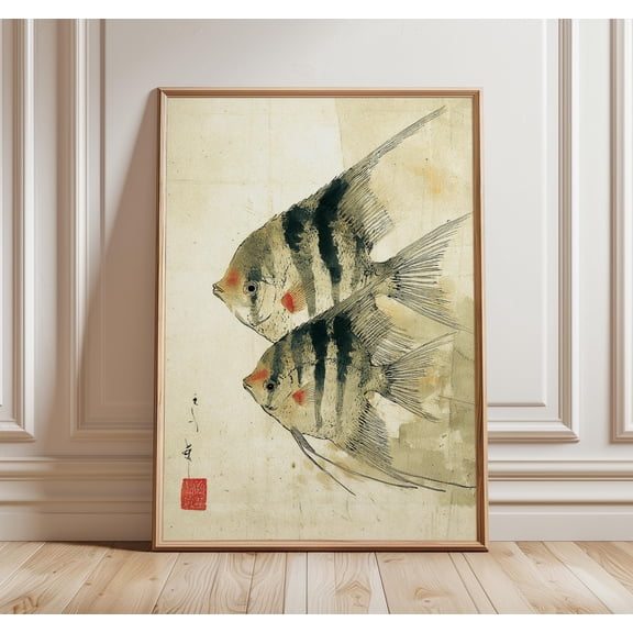 Japanese Ink Fish Art Print, Koi Wall Art, Minimalist Zen Decor, Brush Painting Poster, Tranquil Asian Style Watercolor Fish Artwork, Poster Only