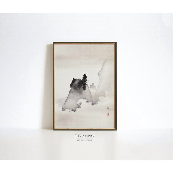 Japanese Ink Landscape Japandi Mountain Unframed Paper Print