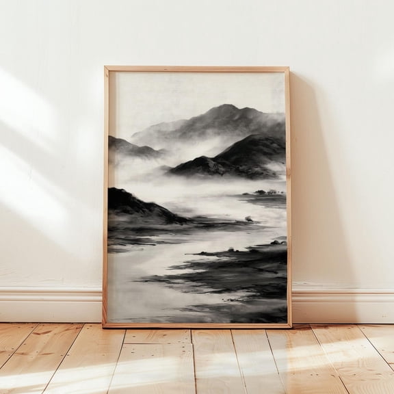 Japanese Ink Landscape Zen Wall Art Home Decor Unframed Paper Print