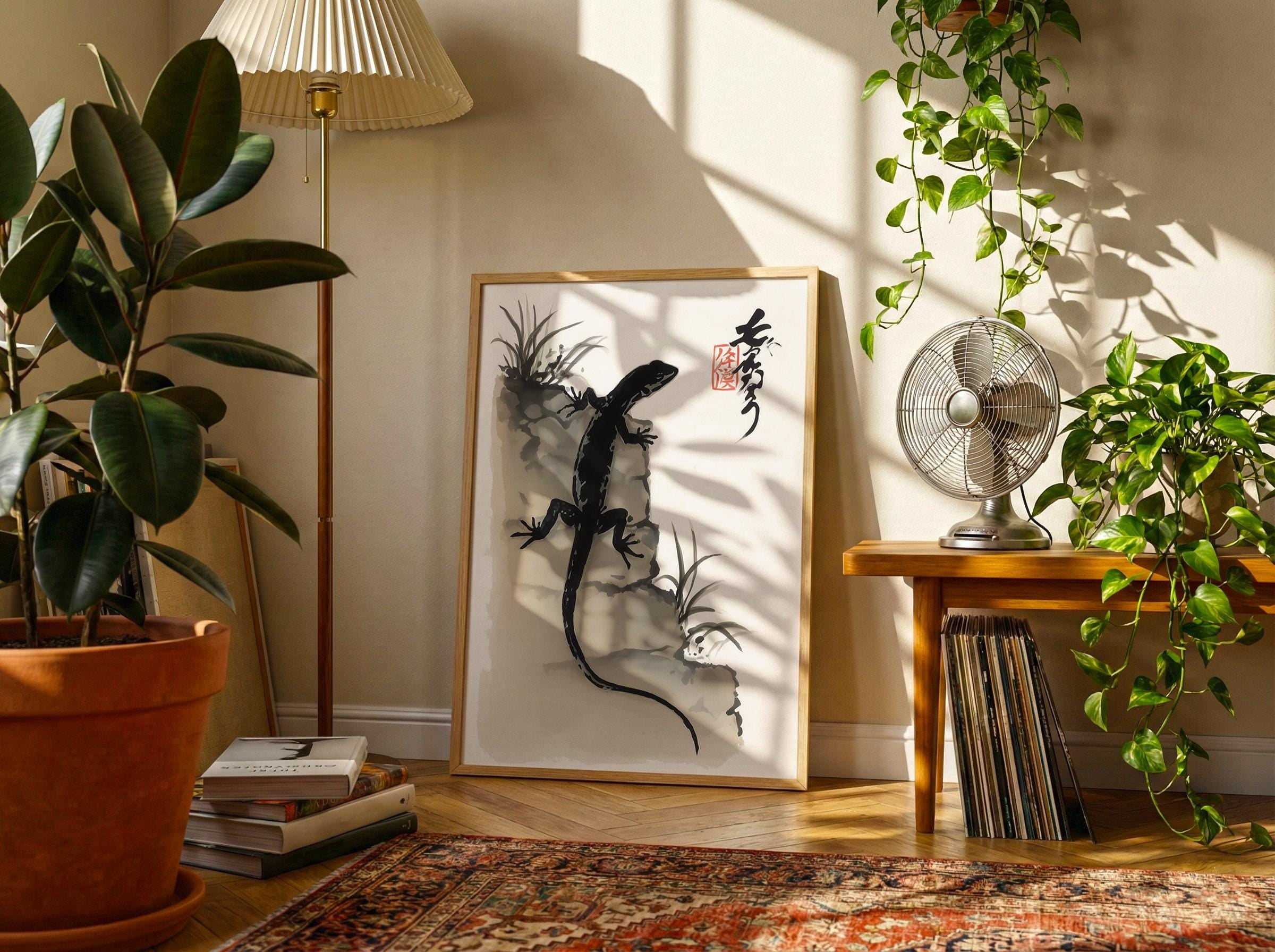 Alberta Lizard Japanese Ink Lizard Sumi E Zen Art Poster , Poster Print Only - Walmart.com