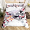 thumbnail image 1 of Japanese Ink Style Duvet Cover Set Red Plum Blossom Bedding Sets for Women Girls Pink Butterfly Comforter Cover Watercolor Painted Bedding, Black Grey White Quilt Cover 3pcs with 2 Pillowcase, 1 of 4