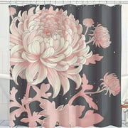 Japanese-Inspired Chrysanthemum Shower Curtain Pink & Gray Floral Design for Modern American Homes