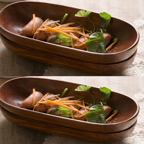 Japanese-Inspired Lithocarpus Wood Boat Platters: Polished Oval Trays for Sushi, Tea, Dry Fruit Display - Elegant Serving Trays for Home, Hotel & Party Decor