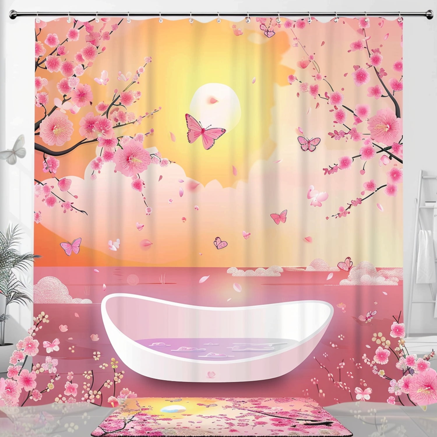 JapaneseInspired Shower Curtain Cherry Blossoms Butterflies and