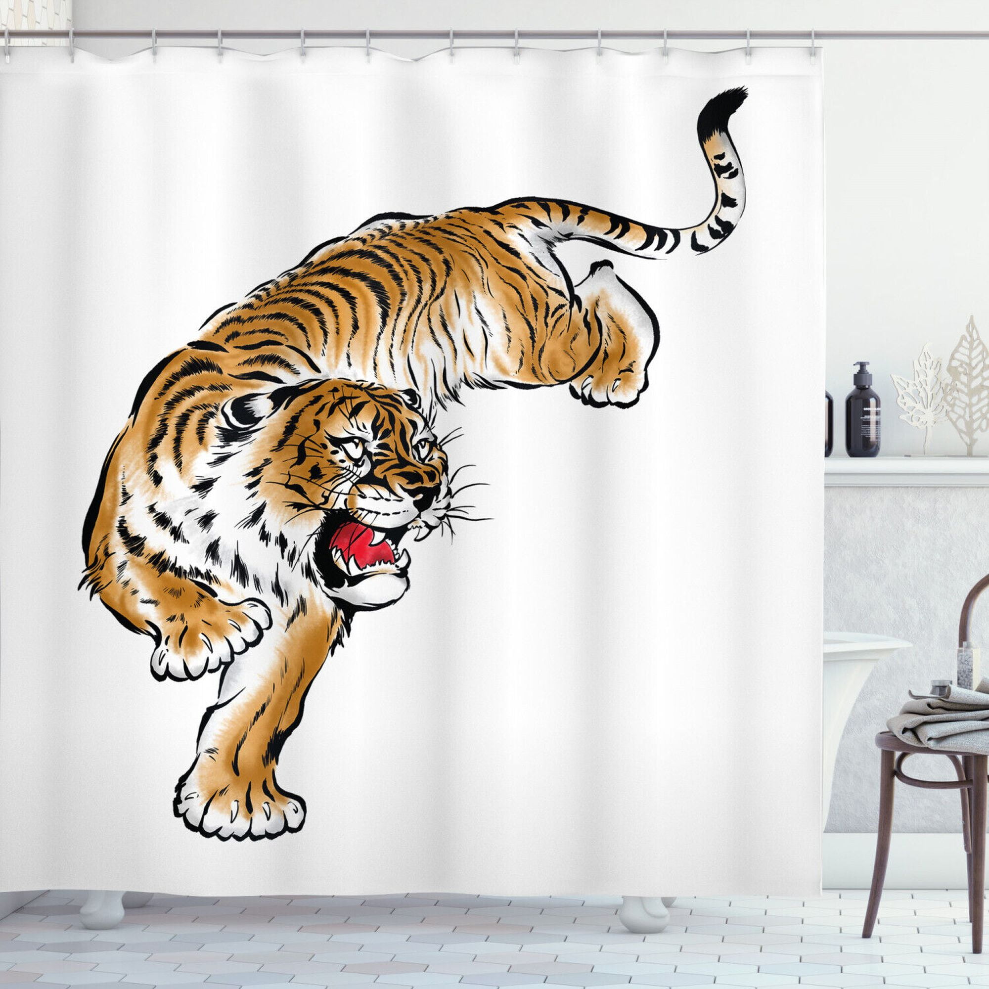 Japanese Inspired Tiger Shower Curtain for a Zen Bathroom - Hand-drawn ...