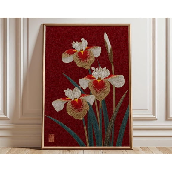 Japanese Iris Flower Botanical Wall Art Print, Unframed Paper Poster 16x20in