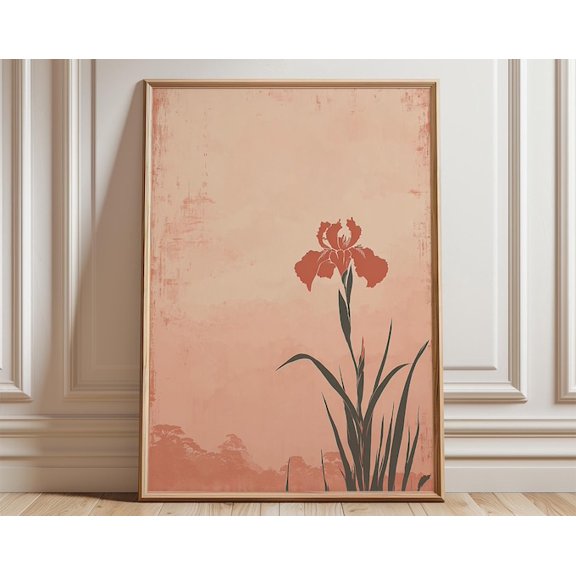 Japanese Iris Minimalist Botanical Wall Art Print, Unframed Paper Poster 8x10in