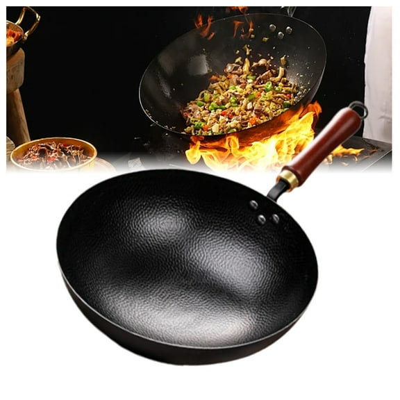 Japanese Iron Pan, 30/32cm Hand-Forged Non-Stick Iron Pan, Uncoated Cooking Wok for Natural Cooking