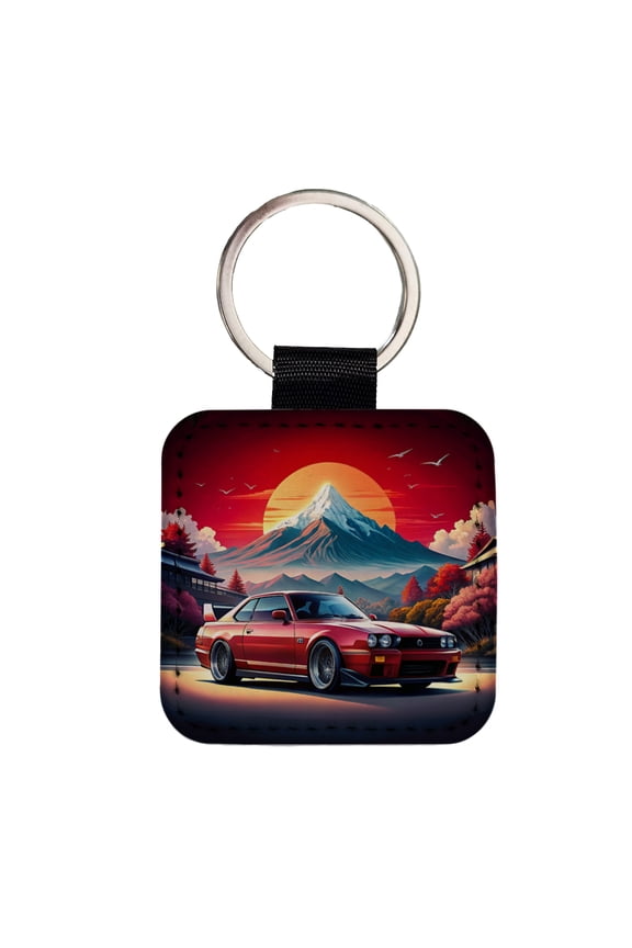Japanese JDM Car Art Faux Leather Square Keychain