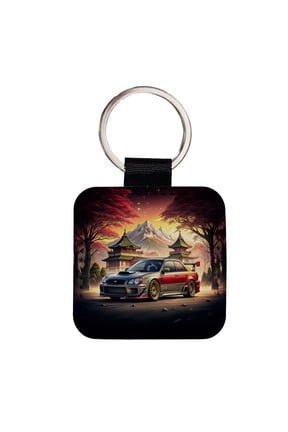 Japanese JDM Tuner Car Art Landscape Faux Leather Square Keychain