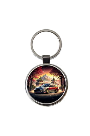 Japanese JDM Tuner Car Art Landscape Metal Round Keychain