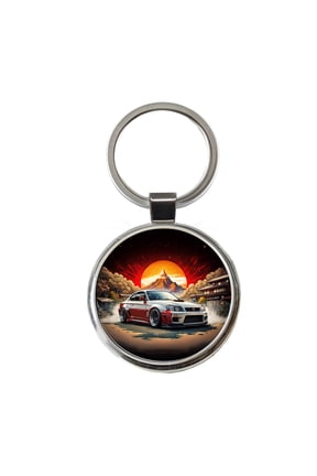 Japanese JDM Tuner Car Art Metal Round Keychain