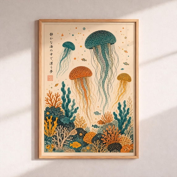 Japanese Jellyfish Poster, Vintage