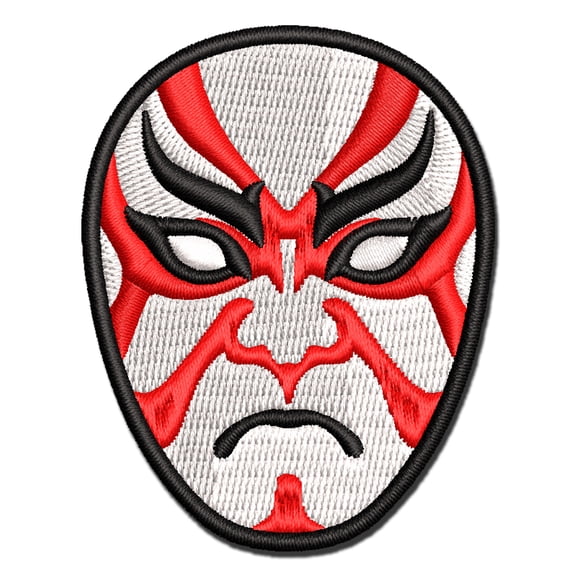 Japanese Kabuki Opera Mask Applique Multi-Color Embroidered Iron-On Patch - 2.0 Inch Mini