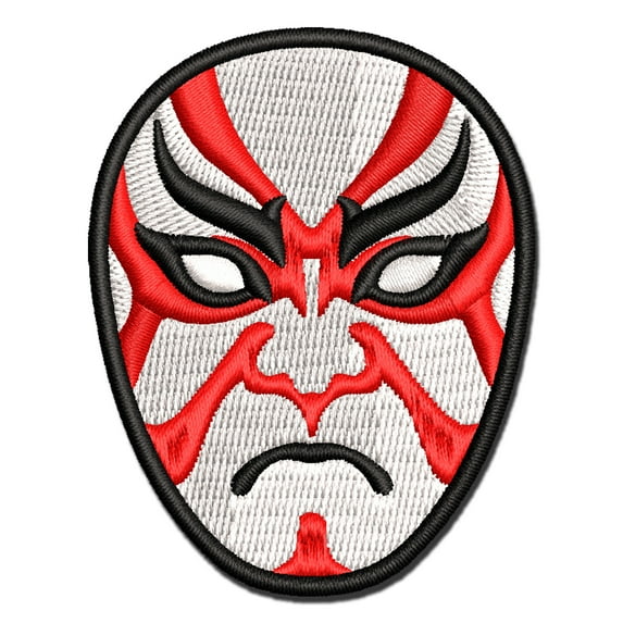 Japanese Kabuki Opera Mask Applique Multi-Color Embroidered Iron-On Patch - 3 Inch Medium