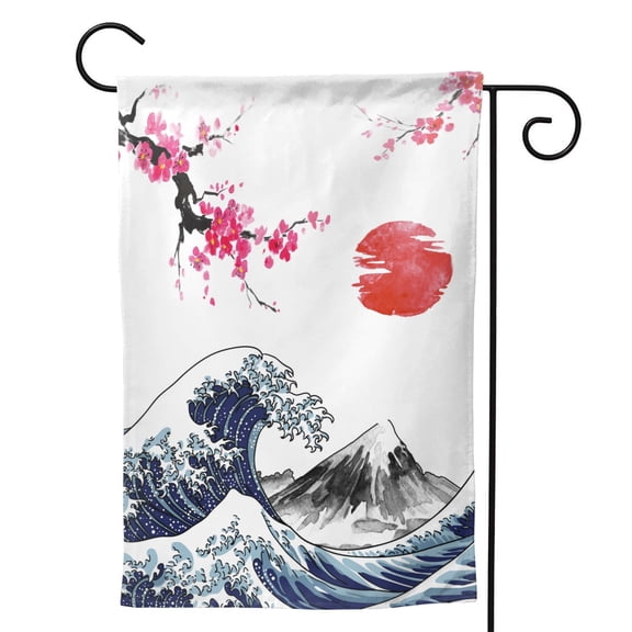 Japanese Kanagawa Surfing Waves Moon Sun Garden Flag 12.5"X18" Outdoor Indoor Garden Decor Porch Banner Sign With Grommets Uv Fade Resistant