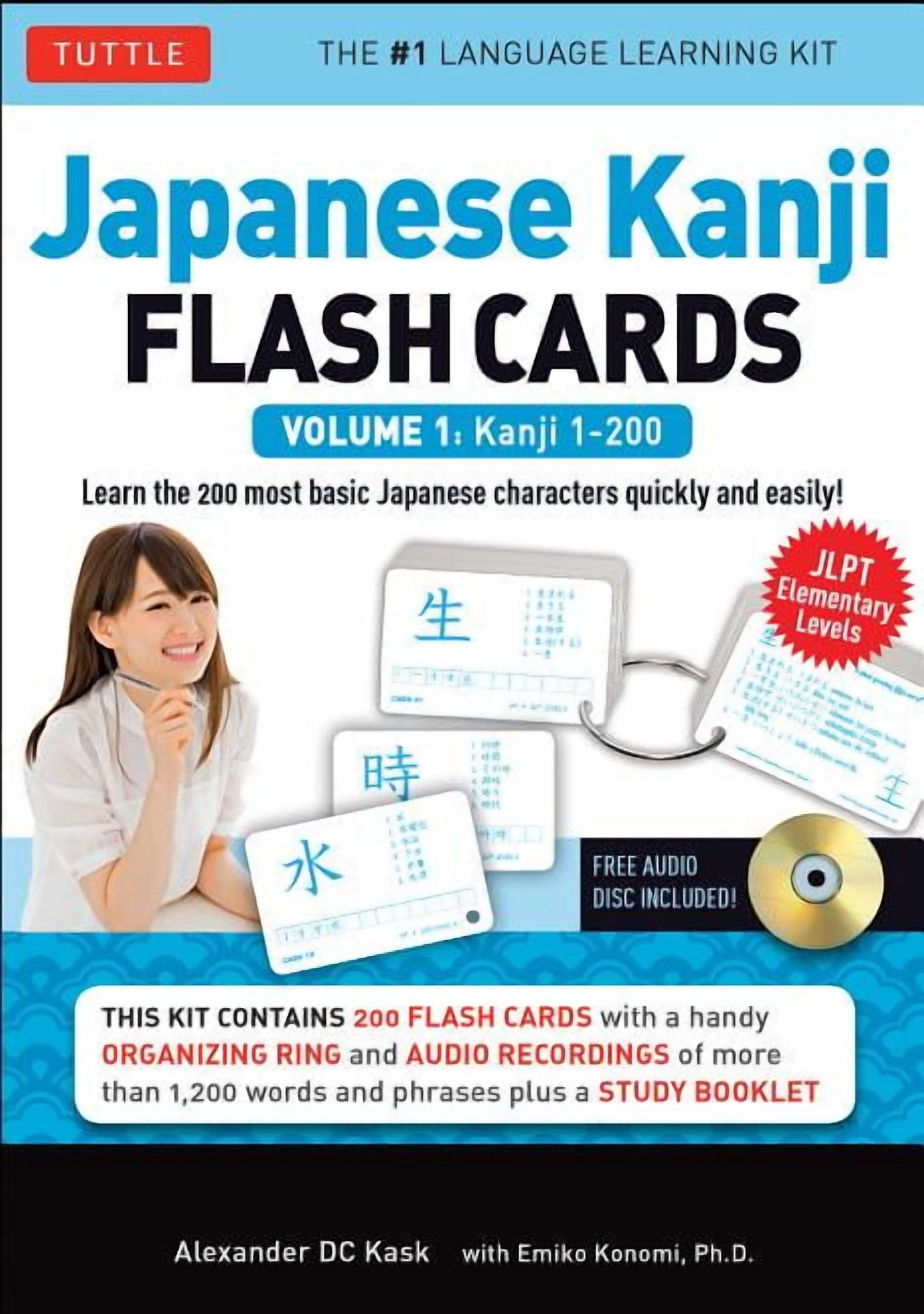ALEXANDER KASK; EMIKO KONOMI Japanese Kanji Flash Cards Kit Volume 1 : Kanji 1-200: JLPT Beginning Level: Learn 200 Japanese Characters Including Native Speaker Audio, Sample Sentences & Compound Words (Mixed media product)