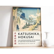 Japanese Katsushika Hokusai The Suspension Bridge Oriental Asian Vintage Poster, Refined Cultural Theme For Office And Gallery Wall Decor