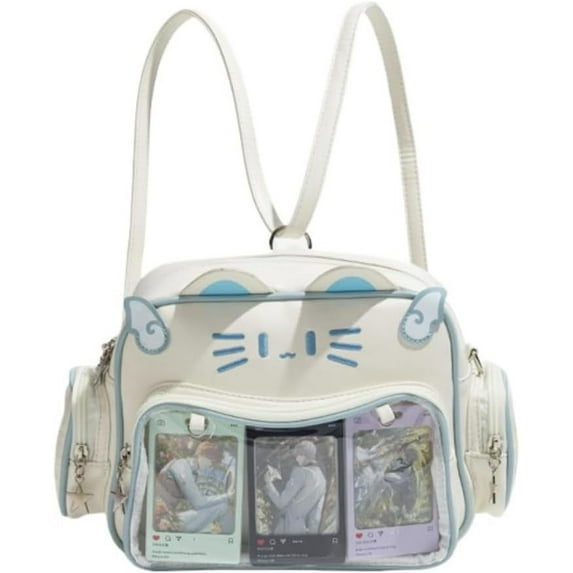 JUYGO Japanese Kawaii Bag Cat Ita Bag Cute Bags Pin Display Backpack Crossbody Purse for Women Y2K Shoulder Bag (Brown)