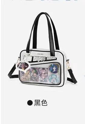 Japanese Kawaii Ita Crossbody Bag - Clear Polyester Messenger Purse, Small Tote with Adjustable Strap & Cute Pendant