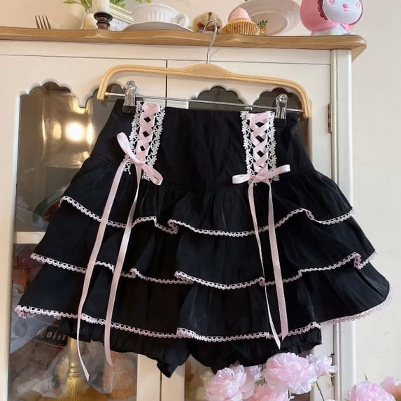 Japanese Kawaii Lolita Style Pleated Skirts Women High Waist Pink Bandage Fairy Y2k Aesthetic Skirt Cute Faldas Mujer Moda 2023