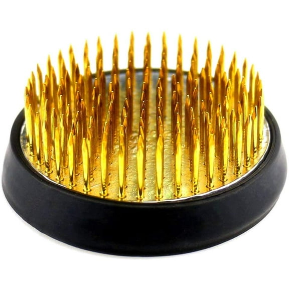 Japanese Kenzan Ikebana Flower Arranger, Diameter 3 Inches, Kenzan Flower Frog with Needle Calibrator and Cleaning Brush - Round 3.2"