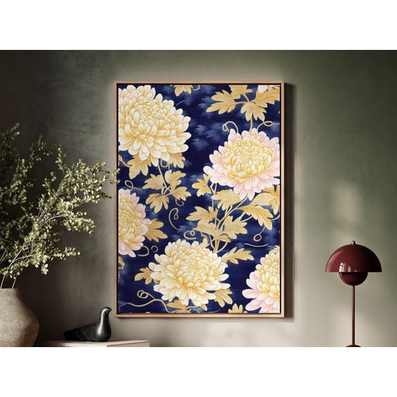Japanese Kimono Fabric Vibrant Chrysanthemum Pattern Portrait Floating ...